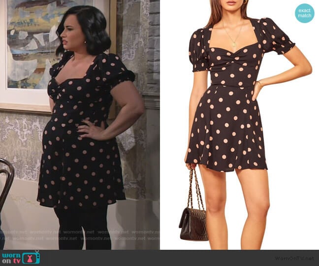 Drea Sweetheart Neckline Crepe Minidress by Reformation worn by Demi Lovato on Will and Grace