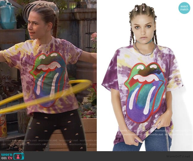 Tongue Tie Dye Tee by Rolling Stones worn by Tess O'Malley (Sky Katz) on Ravens Home