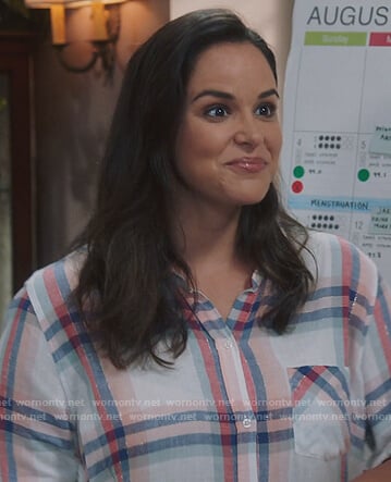 Amy's white plaid metallic blouse on Brooklyn Nine-Nine