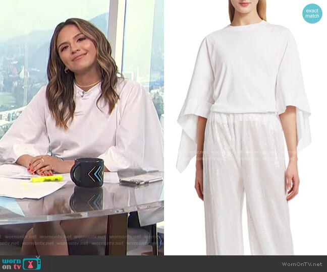 Scarf-Sleeve Cotton T-Shirt by Rosetta Getty worn by Erin Lim on E! News