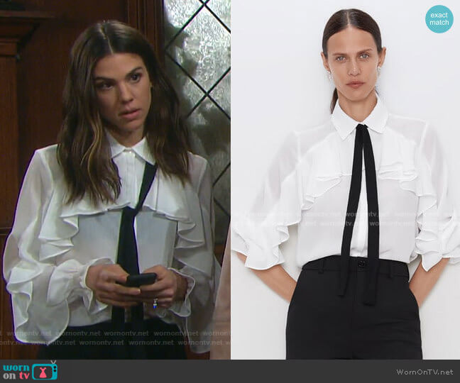 Ruffled Shirt with Bow by Zara worn by Abigail Deveraux (Kate Mansi) on Days of our Lives