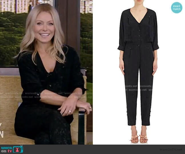 Saint Phalle Jacquard Silk Jumpsuit by Maison Mayle worn by Kelly Ripa on Live with Kelly and Mark