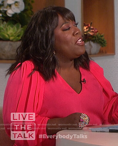 Sheryl’s pink draped sleeve blouse on The Talk