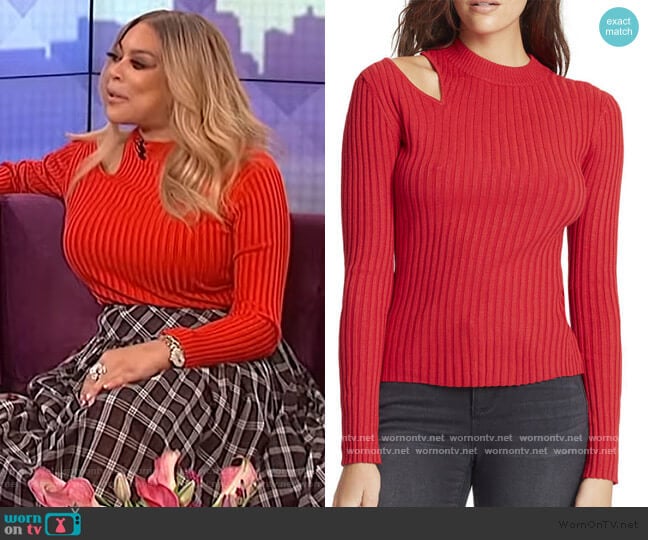 Robyn Gloria Rib Asymmetric Mock Neck Top by Skinny Girl worn by Wendy Williams on The Wendy Williams Show