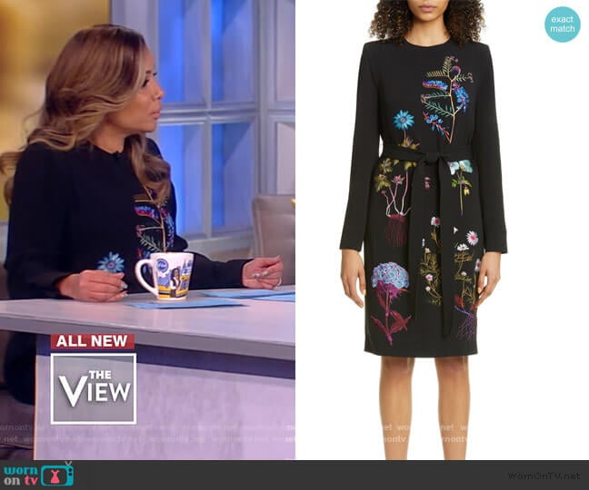 Floral Embroidered Long Sleeve Stretch Cady Dress by Stella McCartney worn by Sunny Hostin on The View