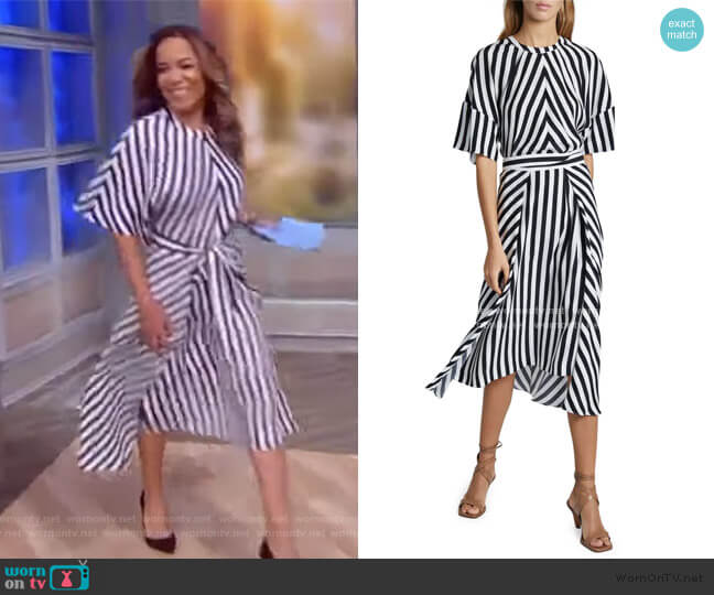 Striped Short-Sleeve Midi Dress with Belt by Stella McCartney worn by Sunny Hostin on The View