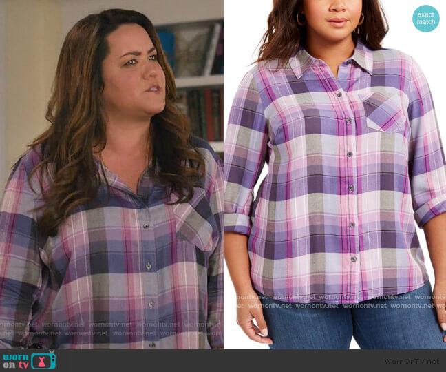 Plus Size Plaid Button-Front Shirt by Style & Co worn by Katie Otto (Katy Mixon) on American Housewife
