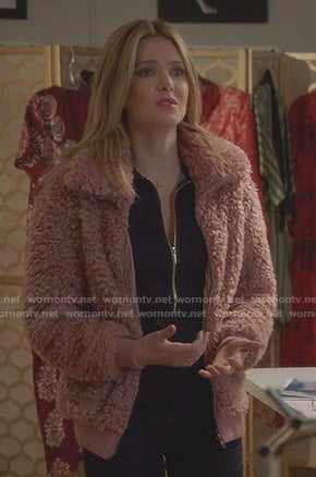 Sutton's pink teddy jacket on The Bold Type