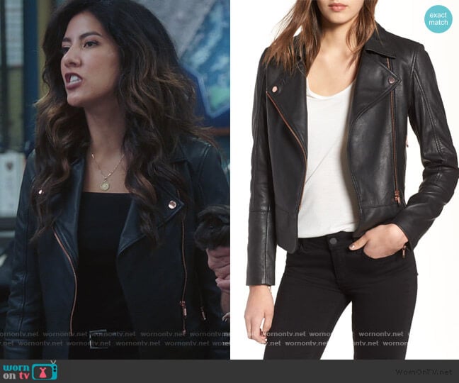 Lizia Leather Biker Jacket by Ted Baker worn by Rosa Diaz (Stephanie Beatriz) on Brooklyn Nine-Nine