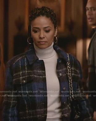 Teri’s blue plaid wool jacket on Empire