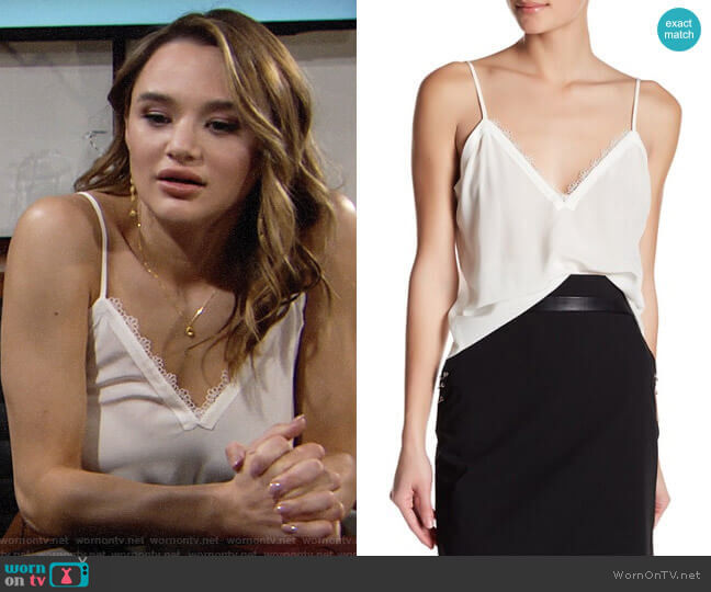 The Kooples Lace Trim Crepe de Chine Camisole worn by Summer Newman (Hunter King) on The Young & the Restless