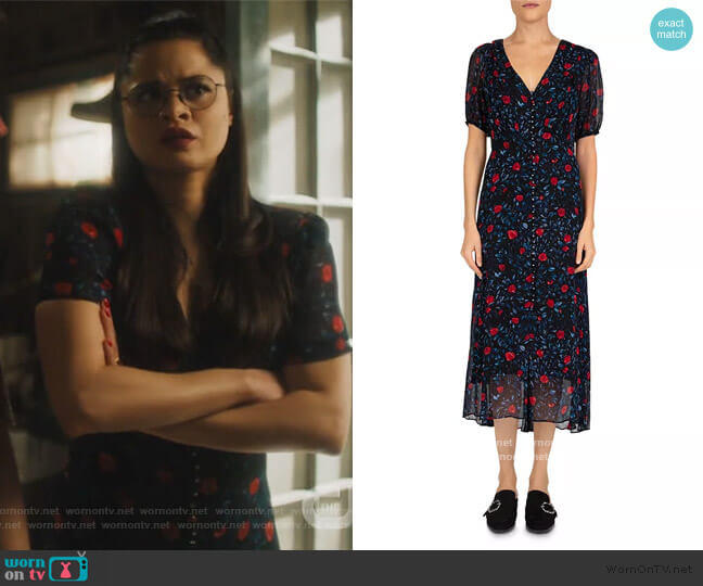 Poison Roses Front-Button Midi Dress by The Kooples worn by Mel Vera (Melonie Diaz) on Charmed
