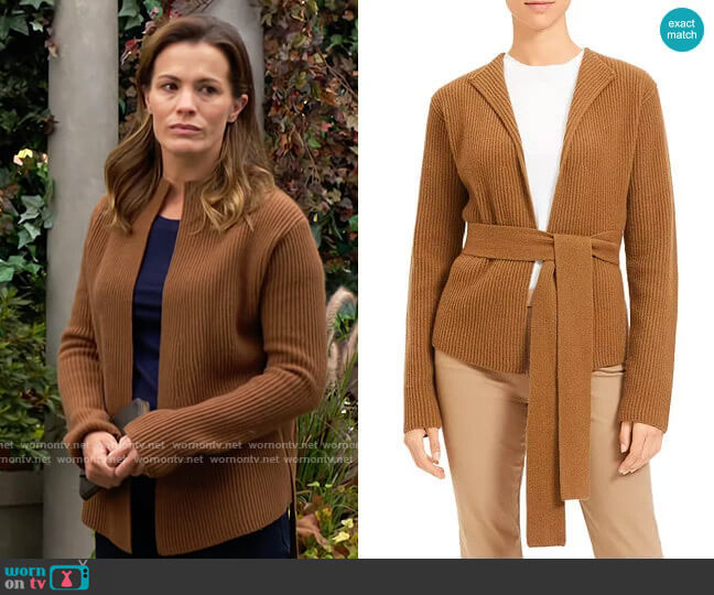 Theory Ribbed Wool & Cashmere Belted Cardigan worn by Chelsea Lawson (Melissa Claire Egan) on The Young and the Restless