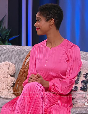 Tiffany Boone’s pink pleated dress on The Kelly Clarkson Show