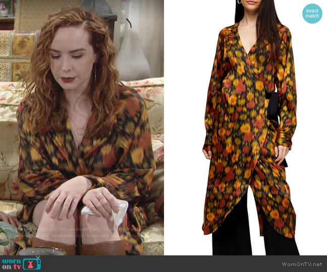 Topshop Boutique Orange Floral Wrap Dress worn by Mariah Copeland (Camryn Grimes) on The Young and the Restless