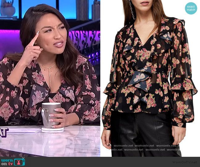 Floral Print Ruffle Blouse by Topshop worn by Jeannie Mai on The Real