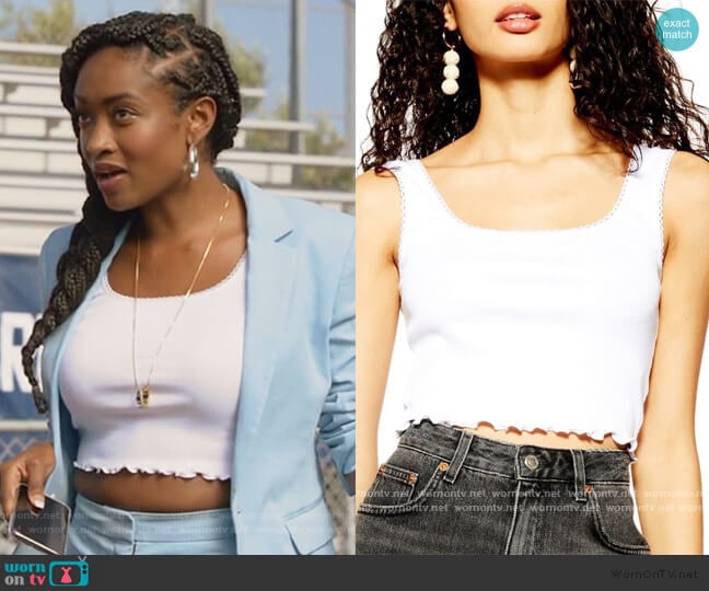 Picot Trim Crop Top by Topshop worn by Rochelle Mosley (Kayla Smith) on All American