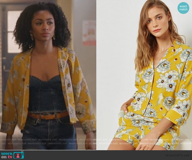 Pyjama Style Shirt by Topshop worn by Patience (Chelsea Tavares) on All American