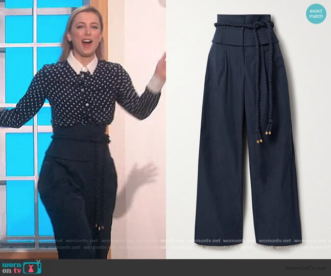 Belted Shell wide-leg pants by Tory Burch worn by Iliza Shlesinger on The Talk