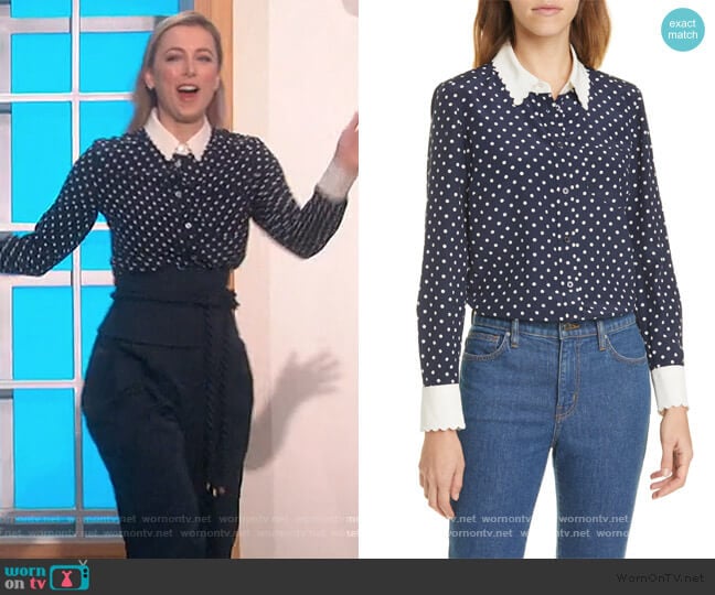 Scalloped Polka Dot Silk Shirt by Tory Burch worn by Iliza Shlesinger on The Talk