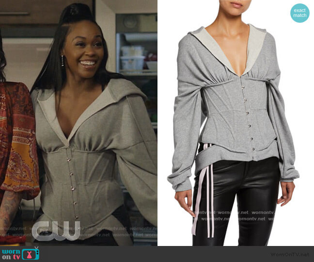 WornOnTV: Anissa’s gray corset hoodie on Black Lightning | Nafessa ...