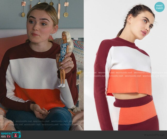 Asa Colorblock Cropped Top by Urban Outfitters worn by Taylor Otto (Meg Donnelly) on American Housewife