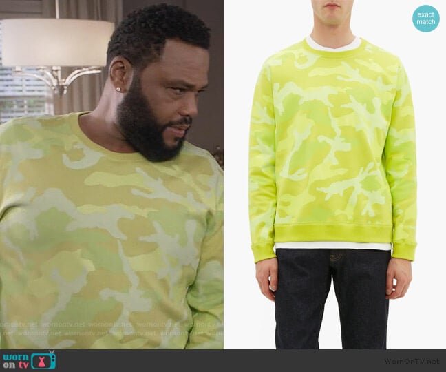 Camouflage-print cotton-blend sweatshirt by Valentino worn by Andre Johnson (Anthony Anderson) on Black-ish