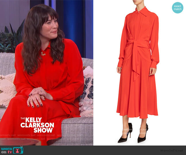 Silk Chiffon Tie-Waist Shirtdress by Victoria Beckham worn by Liv Tyler on The Kelly Clarkson Show