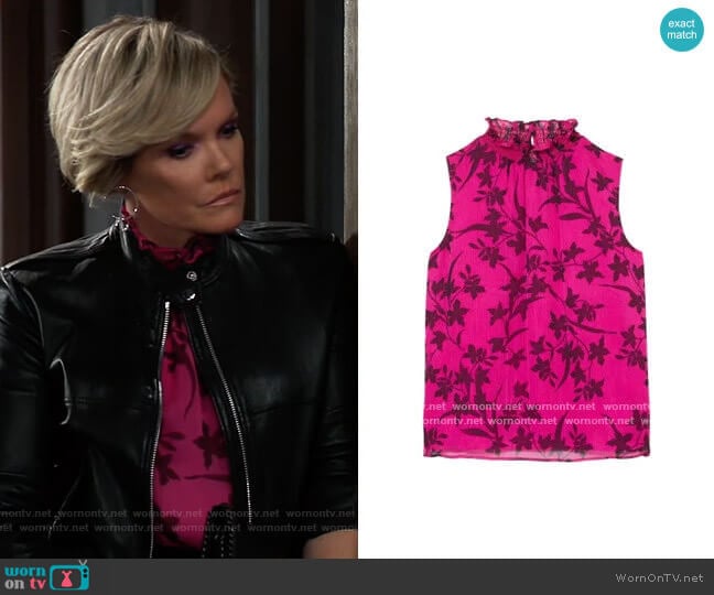 Vince Camuto Floral-print Smocked-neck Blouse worn by Ava Jerome (Maura West) on General Hospital