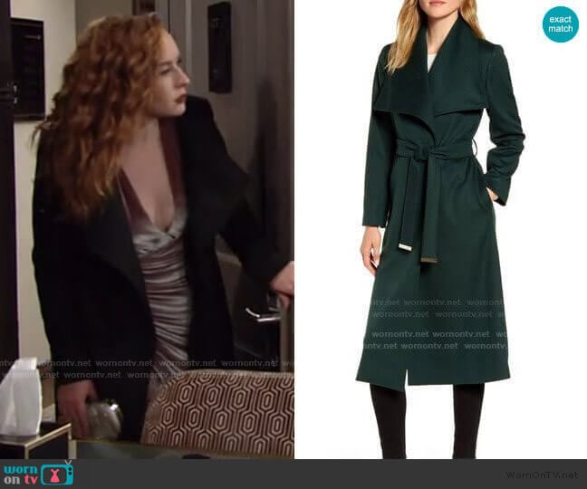 Ted Baker Green Wrap Coat worn by Mariah Copeland (Camryn Grimes) on The Young and the Restless