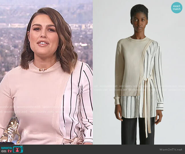Silk Cashmere Striped Wrap Sweater by Yigal Azrouel worn by Carissa Loethen Culiner  on E! News