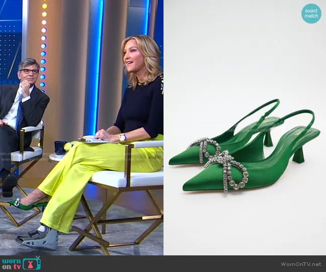 Zara Embellished Bow Heeled Slingbacks worn by Lara Spencer on Good Morning America