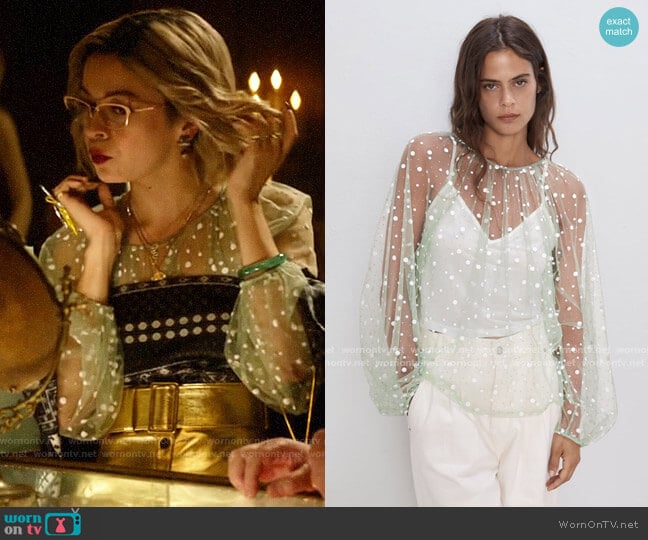 Zara Sparkly Semi-Sheer Top worn by Pepper Smith (Julia Chan) on Katy Keene