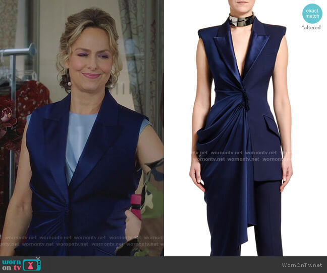 Asymmetric Single-Breasted Longline Wool Jacket by Alexander Mcqueen worn by Jacqueline (Melora Hardin) on The Bold Type