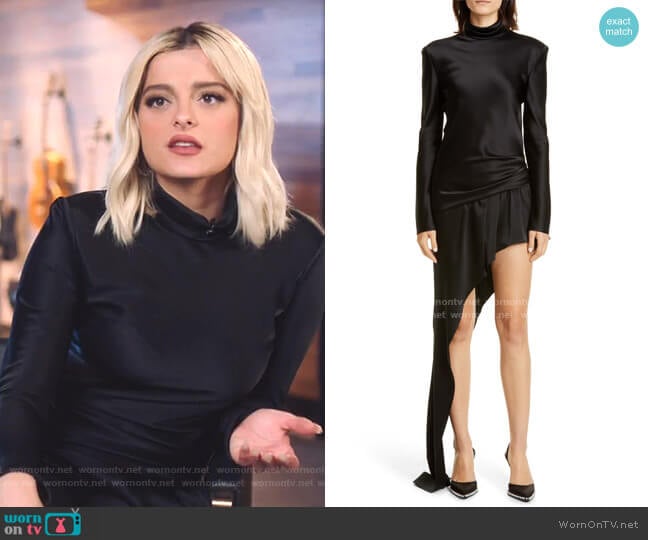 Asymmetrical Long Sleeve Satin Dress by Alexander Wang worn by Bebe Rexha on The Voice