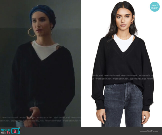 Bi-Layer V Neck Sweater by alexanderwang.t worn by Adena El-Amin (Nikohl Boosheri) on The Bold Type