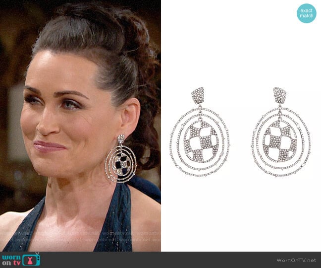 Alexis Bittar Modern Georgian Pavé Checkerboard Orbital Earrings worn by Quinn Fuller (Rena Sofer) on The Bold and the Beautiful