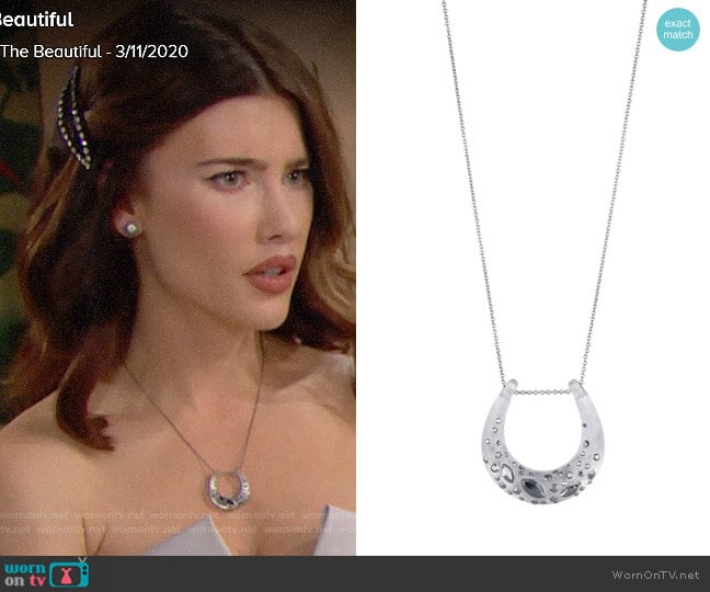 Alexis Bittar Noir Dust Horseshoe Pendant Necklace worn by Steffy Forrester (Jacqueline MacInnes Wood) on The Bold and the Beautiful