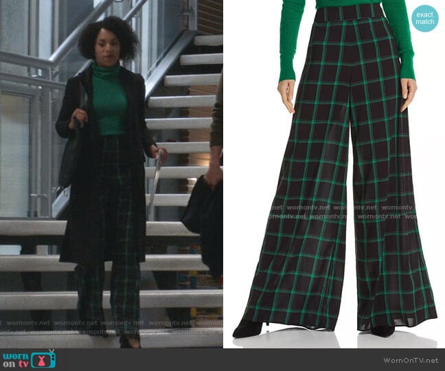 Athena Plaid Wide-Leg Pants by Alice + Olivia worn by Maggie Pierce (Kelly McCreary) on Greys Anatomy