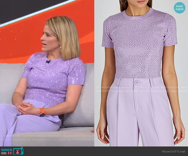 WornOnTV: Sara’s lilac embellished top and pants on GMA Strahan Sara ...