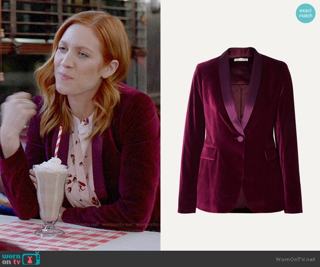 Alice + Olivia Macey satin-trimmed velvet blazer worn by Julia Bechley (Brittany Snow) on Almost Family