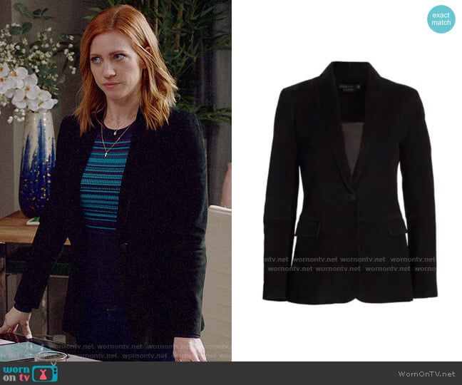 Alice + Olivia Macey Suede Blazer worn by Julia Bechley (Brittany Snow) on Almost Family