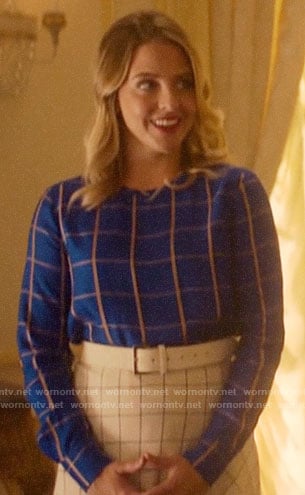 Amanda’s blue checked top and white checked skirt on Katy Keene