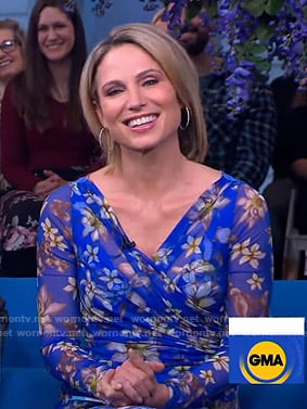 Amy’s blue floral v-neck dress on Good Morning America