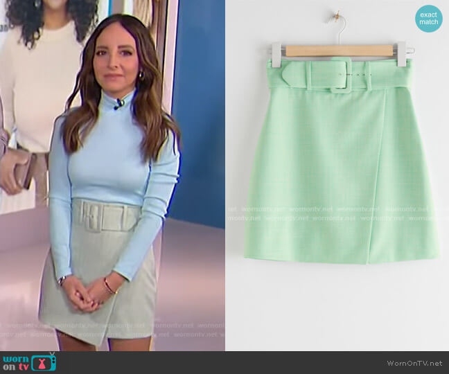 Belted Tailored Overlap Mini Skirt by & Other Stories worn by Lilliana Vazquez on E! News