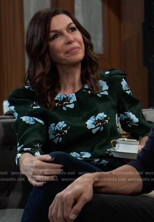 Anna’s green floral puff sleeve top on General Hospital