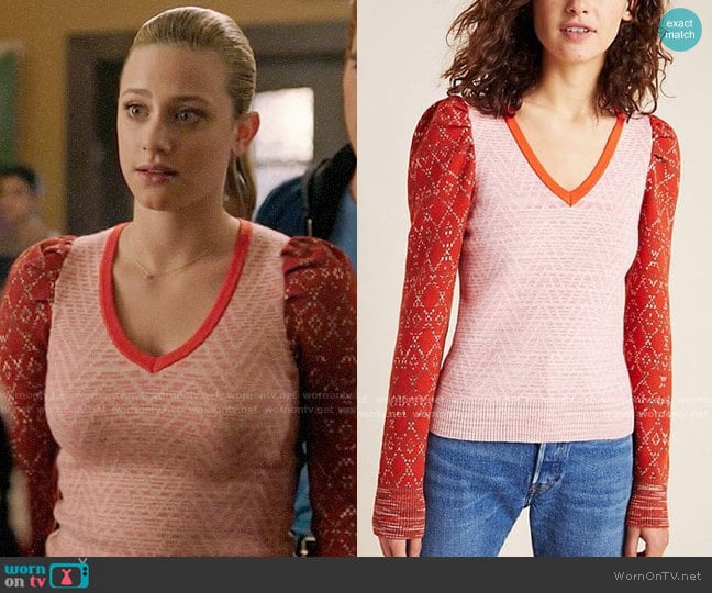 Anthropologie Cherie Puff-Sleeved Sweater worn by Betty Cooper (Lili Reinhart) on Riverdale