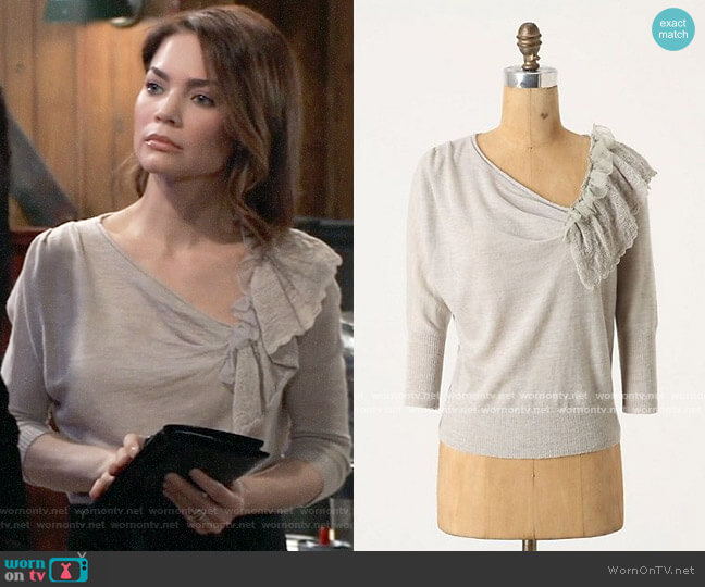 Anthropologie Moth Oblique Pointelle Pullover worn by Elizabeth Webber (Rebecca Herbst) on General Hospital