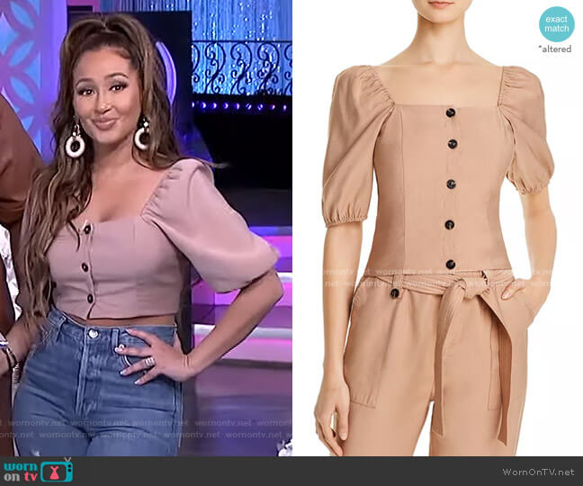 Button Detail Puff-Sleeve Top by Aqua worn by Adrienne Houghton on The Real