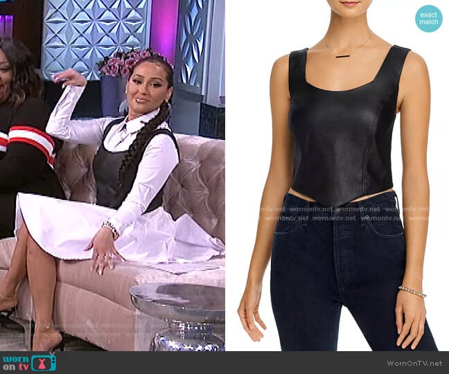 Faux-Leather Sleeveless Top by Aqua worn by Adrienne Houghton on The Real